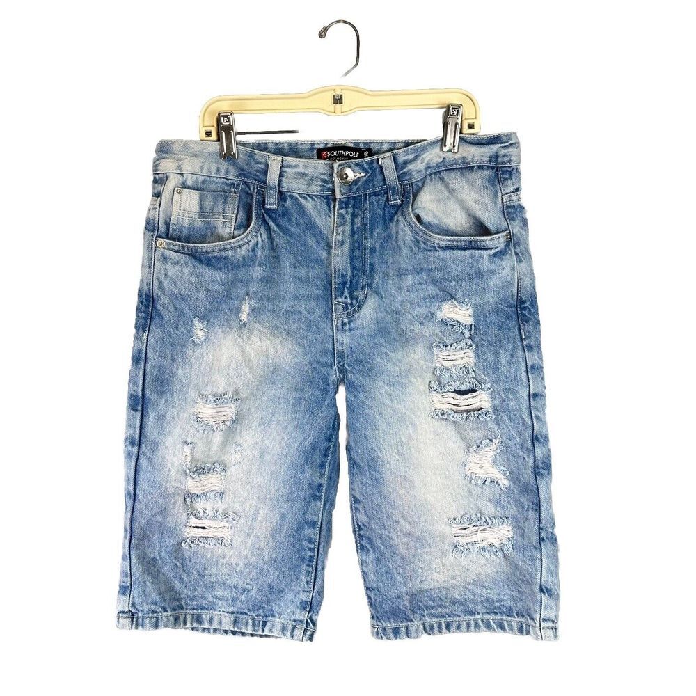 SouthPole Long Jean Shorts Boys sz 18 Hip Hop Skateboarding 5‎ Pocket Distressed
